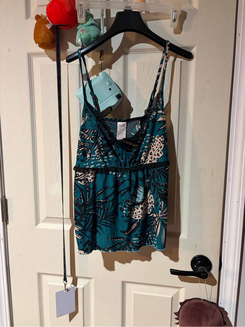 Secret Treasures Teal and Black Printed Spaghetti Strap Camisole